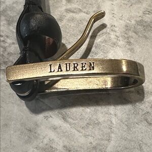 LAUREN Ralph Lauren Black Italian Leather Skinny Belt, Gold Buckle with Lauren M